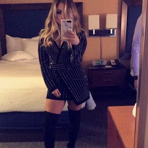 Rhinestone and suede long sleeve dress